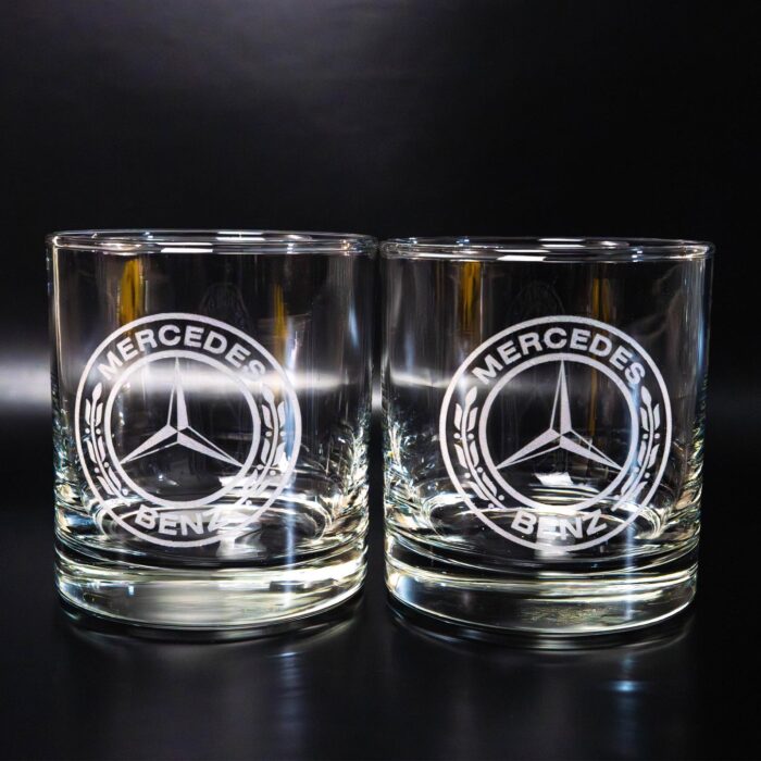Mercedes 10.5 oz Engraved Old Fashioned Whiskey Glass - A perfect blend of luxury and a unique gift for car enthusiasts.