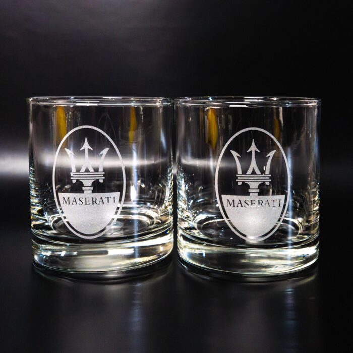 Maserati 10.5 oz Engraved Old Fashioned Whiskey Glass - A perfect blend of luxury and a unique gift for car enthusiasts.