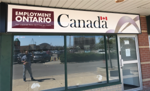 Employment Ontario and Government of Canada storefront sign designed and installed by Innovative Sign Solution brampton, ontario